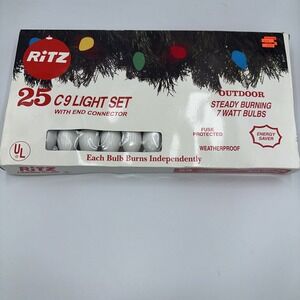 Vintage Ritz Retro C9 Christmas White Outdoor String Lights NIB